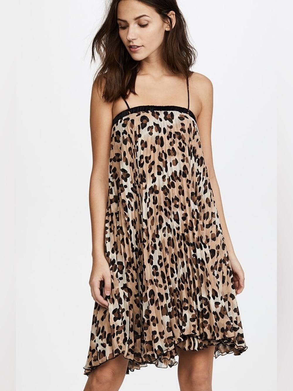 Loyd/ford pleated chiffon leopard animal print flowy mini dress 6